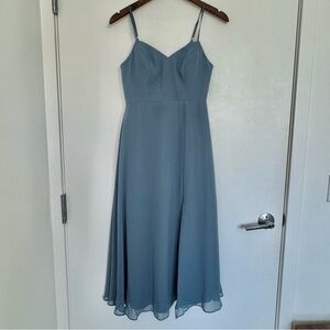 Size 0 A0 Azazie Light Blue Clarissa Midi Bridesmaid Dress A-Line V-Neck Chiffon